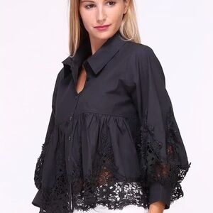 Choklate Paris Lace Peplum Button Down Blouse Size Medium